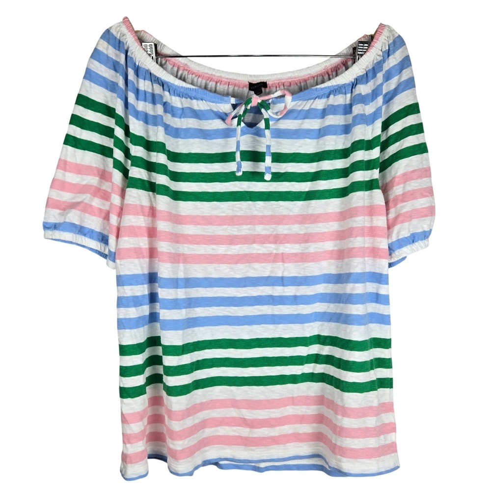 Talbots Womens Large Multi Color Striped Cotton Off The Shoulder Top L